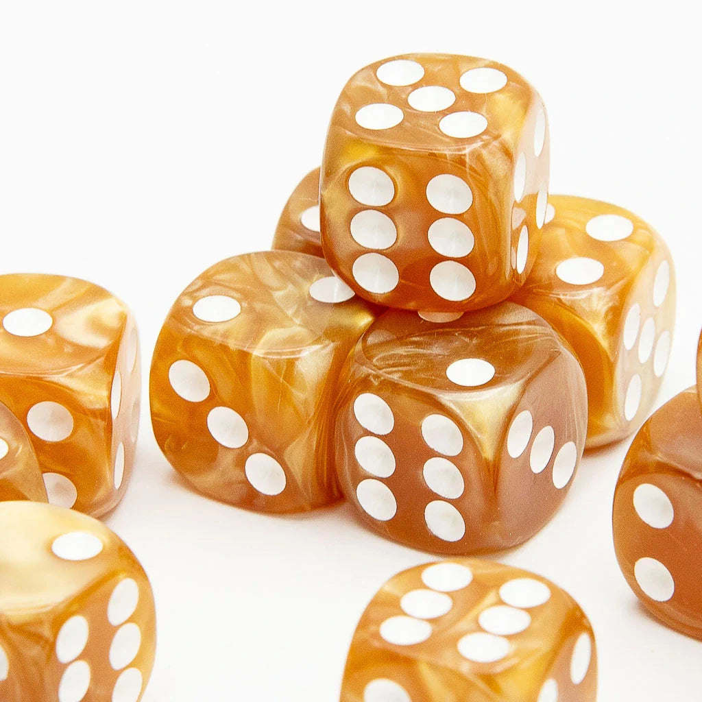 16 mm D6 | Perlgold | Runde Kante | 12er-Pack