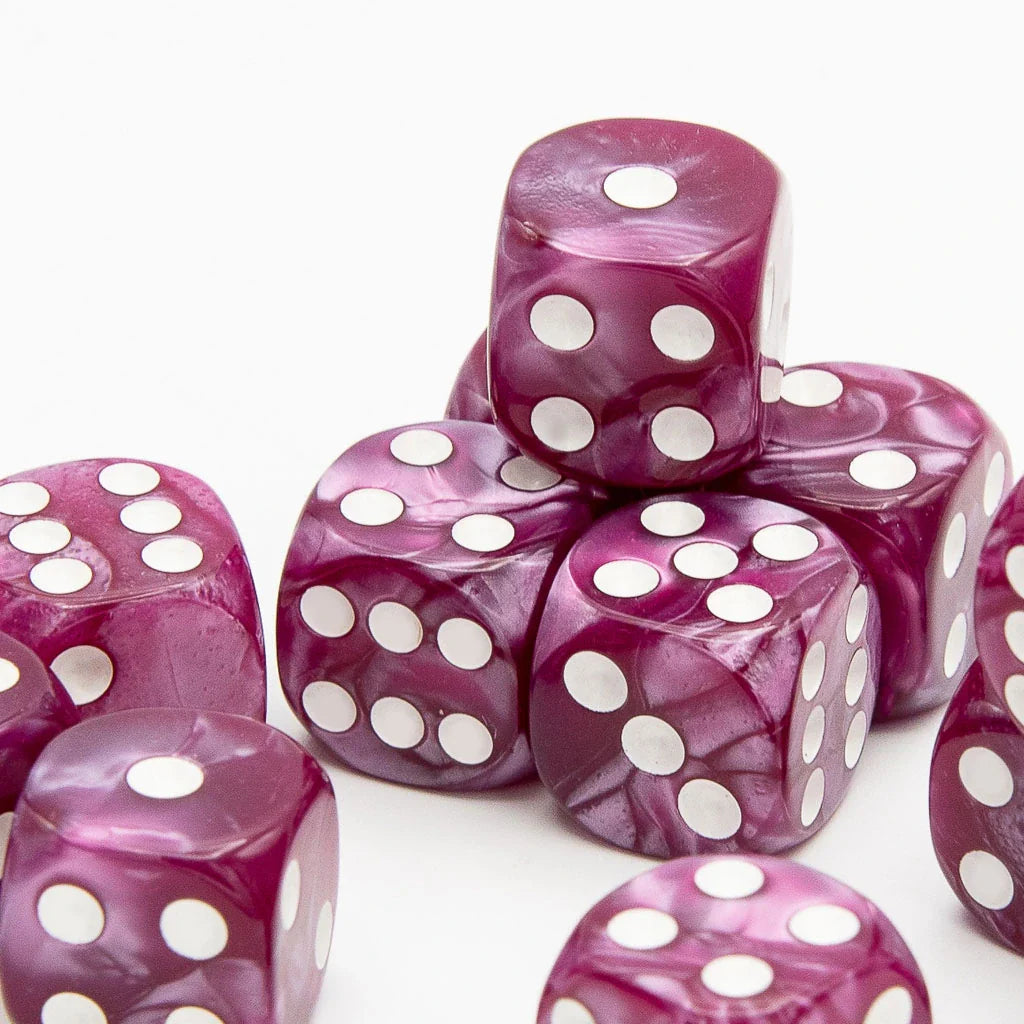 16 mm D6 | Perlmuttfuchsia | Runde Kante | 12er-Pack