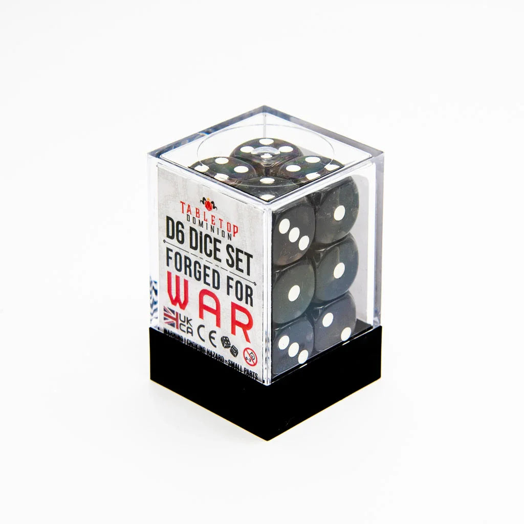 16 mm D6 | Transparent Schwarz | Runde Kante | 12er-Pack