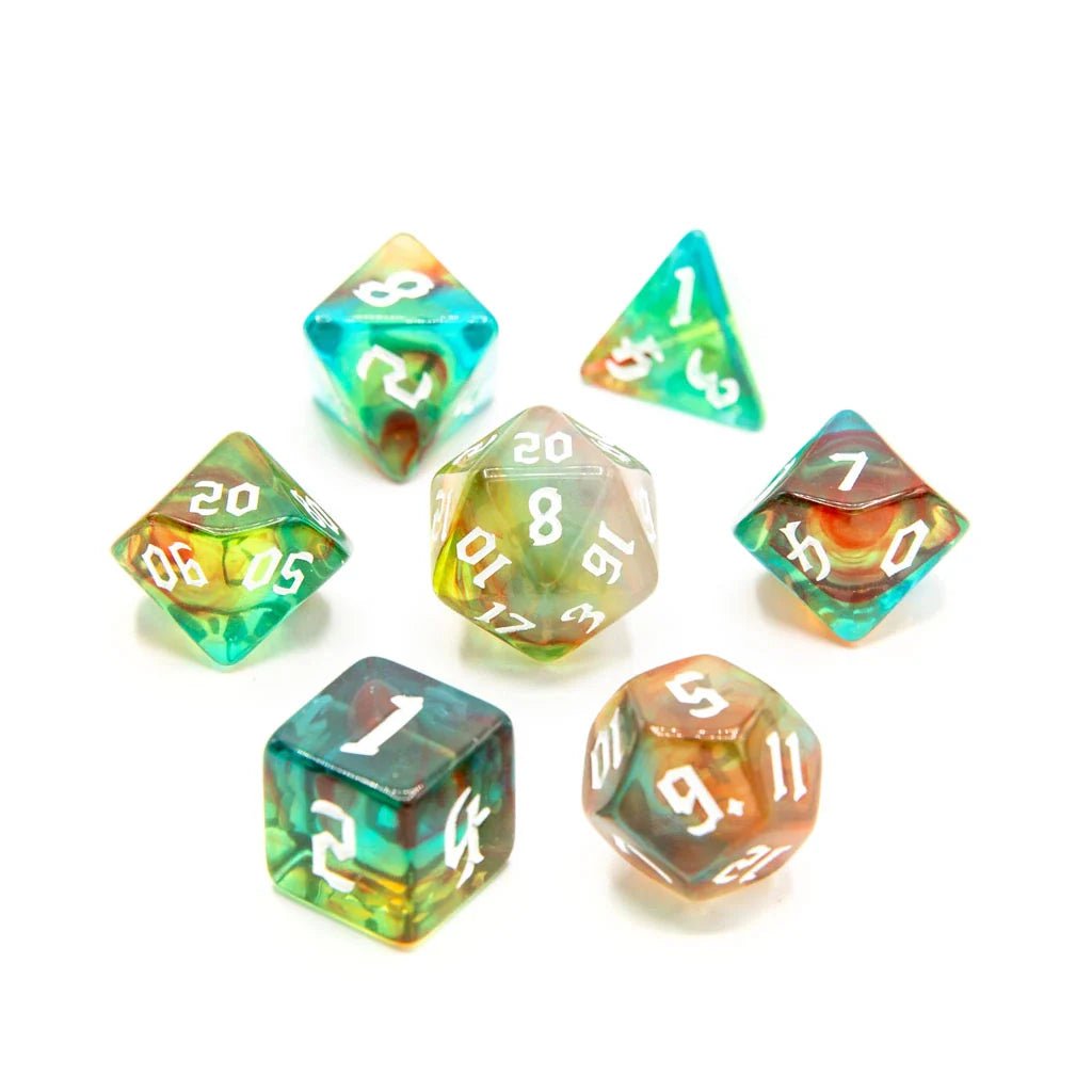 Amber Grove | Acrylic Dice | 7 Piece Set - Tabletop Dominion - We Print Miniatures