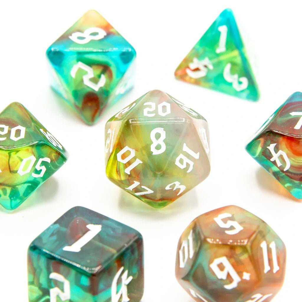 Amber Grove | Acrylic Dice | 7 Piece Set - Tabletop Dominion - We Print Miniatures