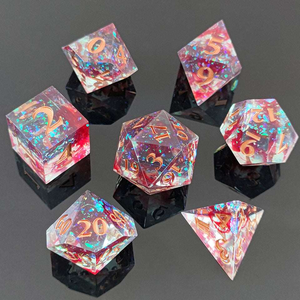 Bloodlight Shimmer | Sharp Edge Dice | 7 Piece Set - Tabletop Dominion - We Print Miniatures