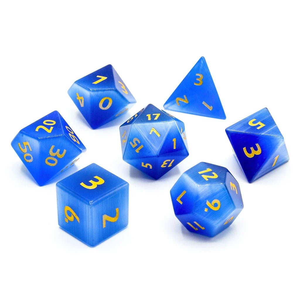 Blue Cats Eye | Natural Gemstone | 7 Piece Set - Tabletop Dominion - We Print Miniatures