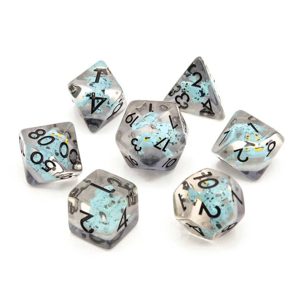 Blue Frogs | Resin Inclusion Dice | 7 Piece Set - Tabletop Dominion - We Print Miniatures