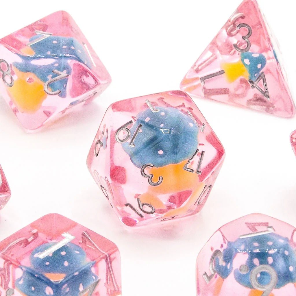 Blue Mushies | Resin Inclusion Dice | 7 Piece Set - Tabletop Dominion - We Print Miniatures
