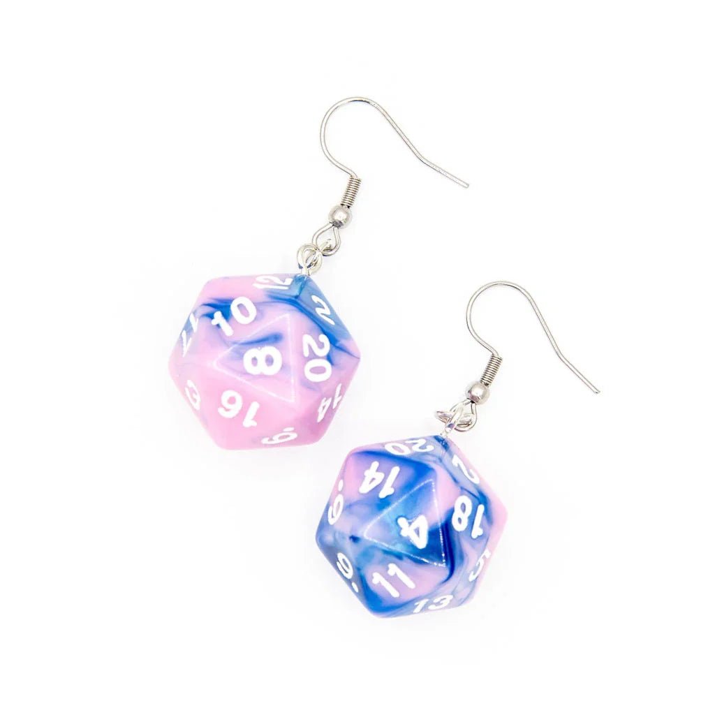 D20 Earrings | Pink & Blue Swirl - Tabletop Dominion - We Print Miniatures