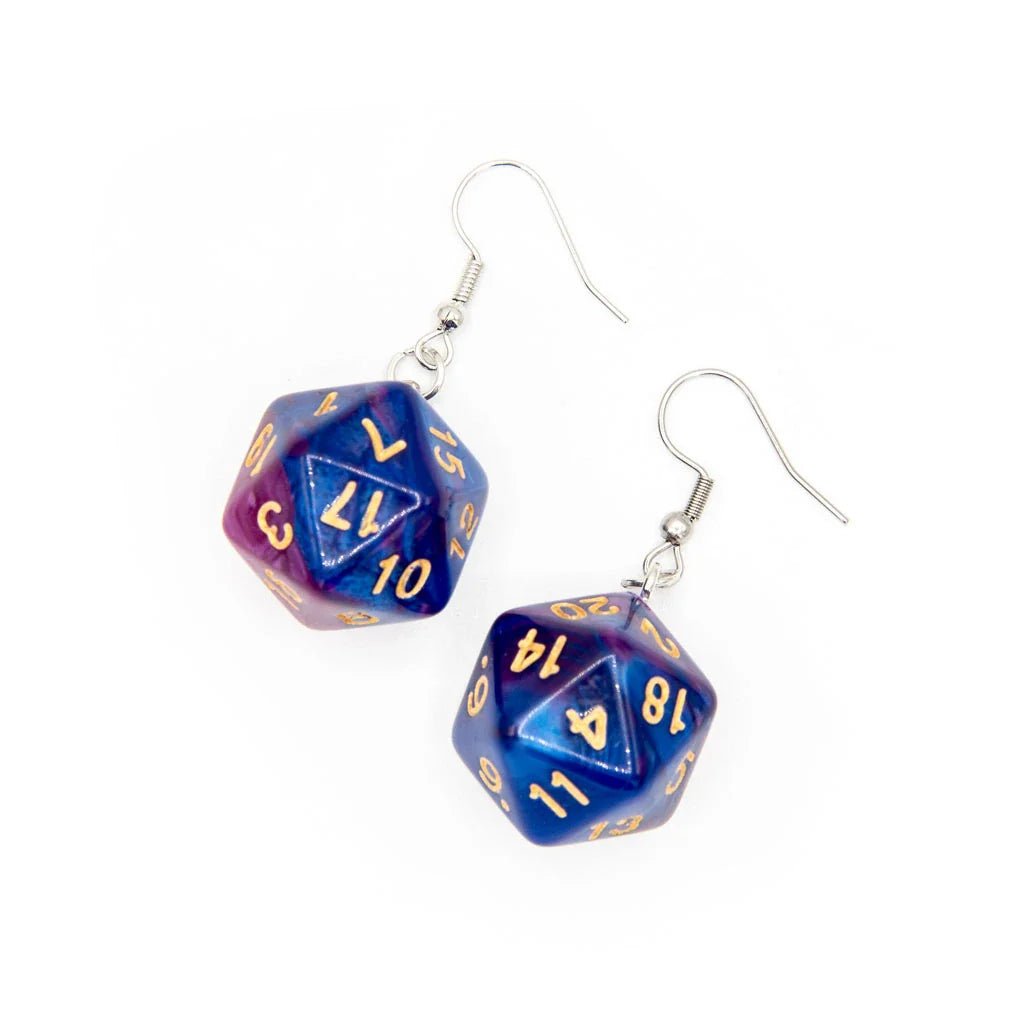 D20 Earrings | Purple & Blue Swirl - Tabletop Dominion - We Print Miniatures