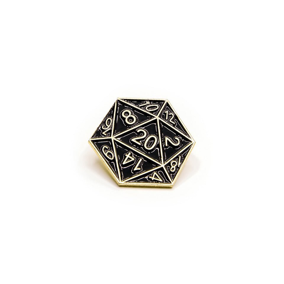 D20 Pin Badge | Black & Gold - Tabletop Dominion - We Print Miniatures
