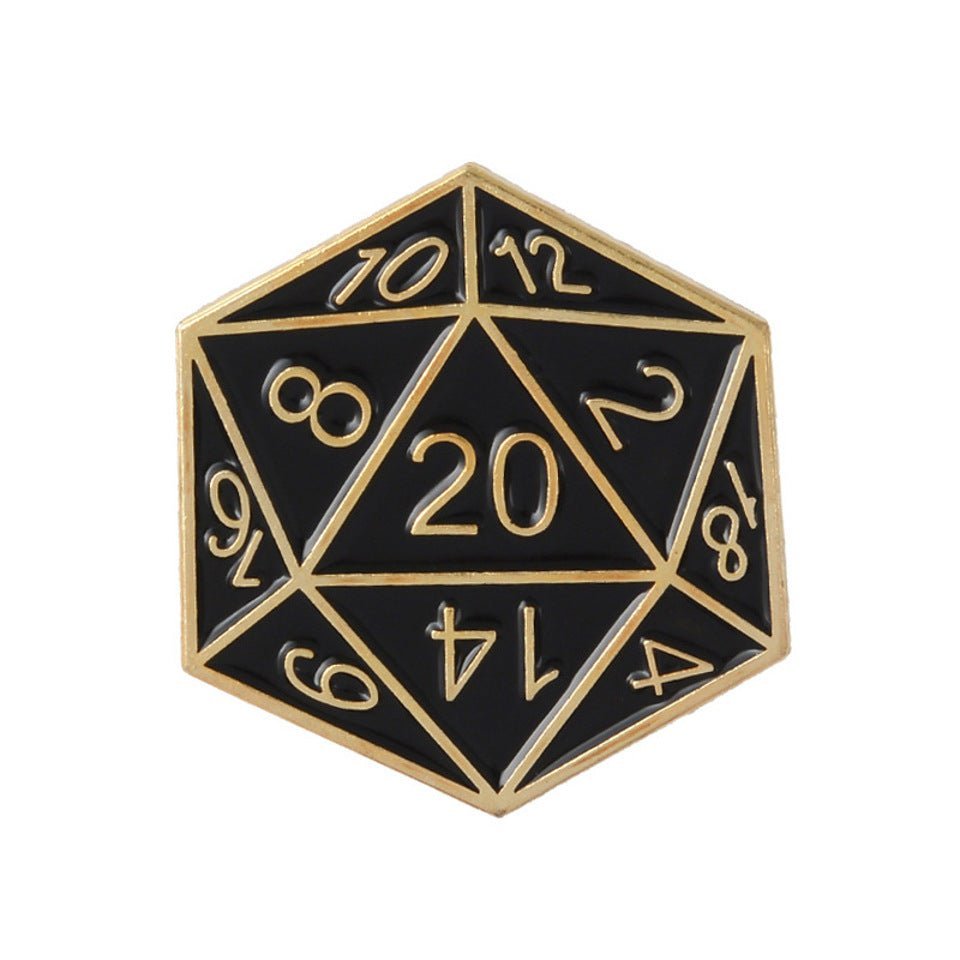D20 Pin Badge | Black & Gold - Tabletop Dominion - We Print Miniatures