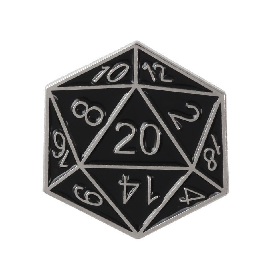 D20 Pin Badge | Black & Silver - Tabletop Dominion - We Print Miniatures