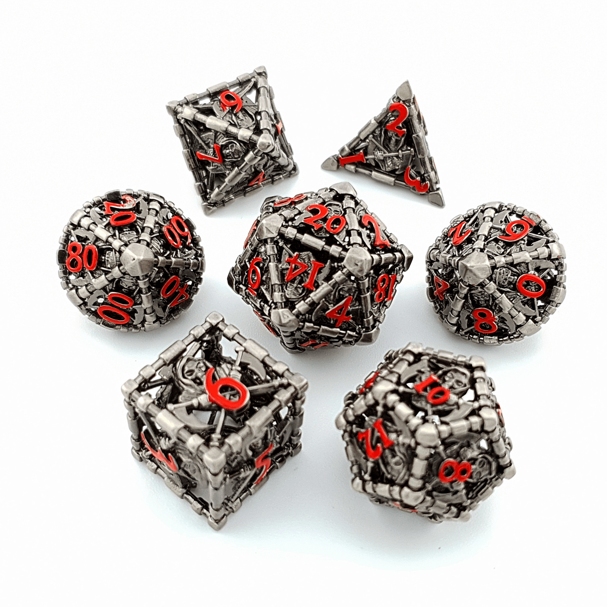 Death's Whisper | Hollow Metal Dice | 7 Piece Set - Tabletop Dominion - We Print Miniatures