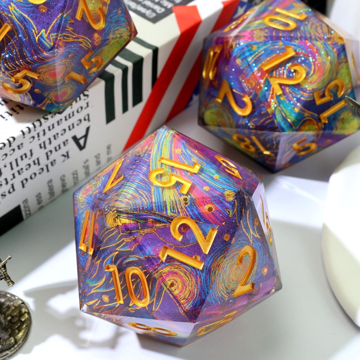 Gilded Cosmos | 33mm D20 | Oversized Art Core Dice - Tabletop Dominion - We Print Miniatures