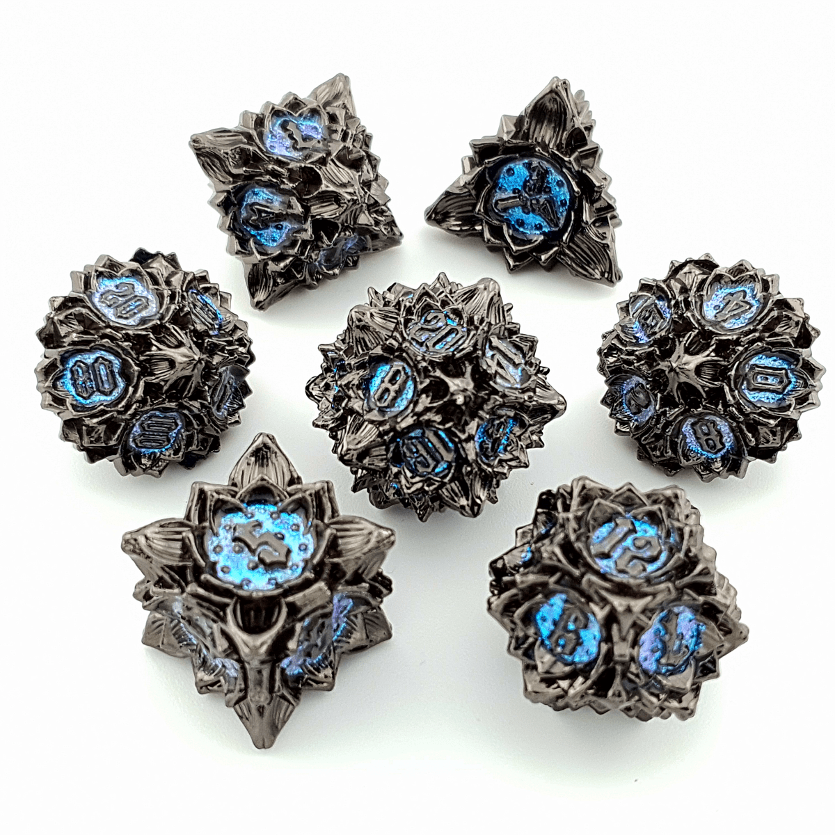 Midnight Lotus | Solid Metal Dice | 7 Piece Set - Tabletop Dominion - We Print Miniatures
