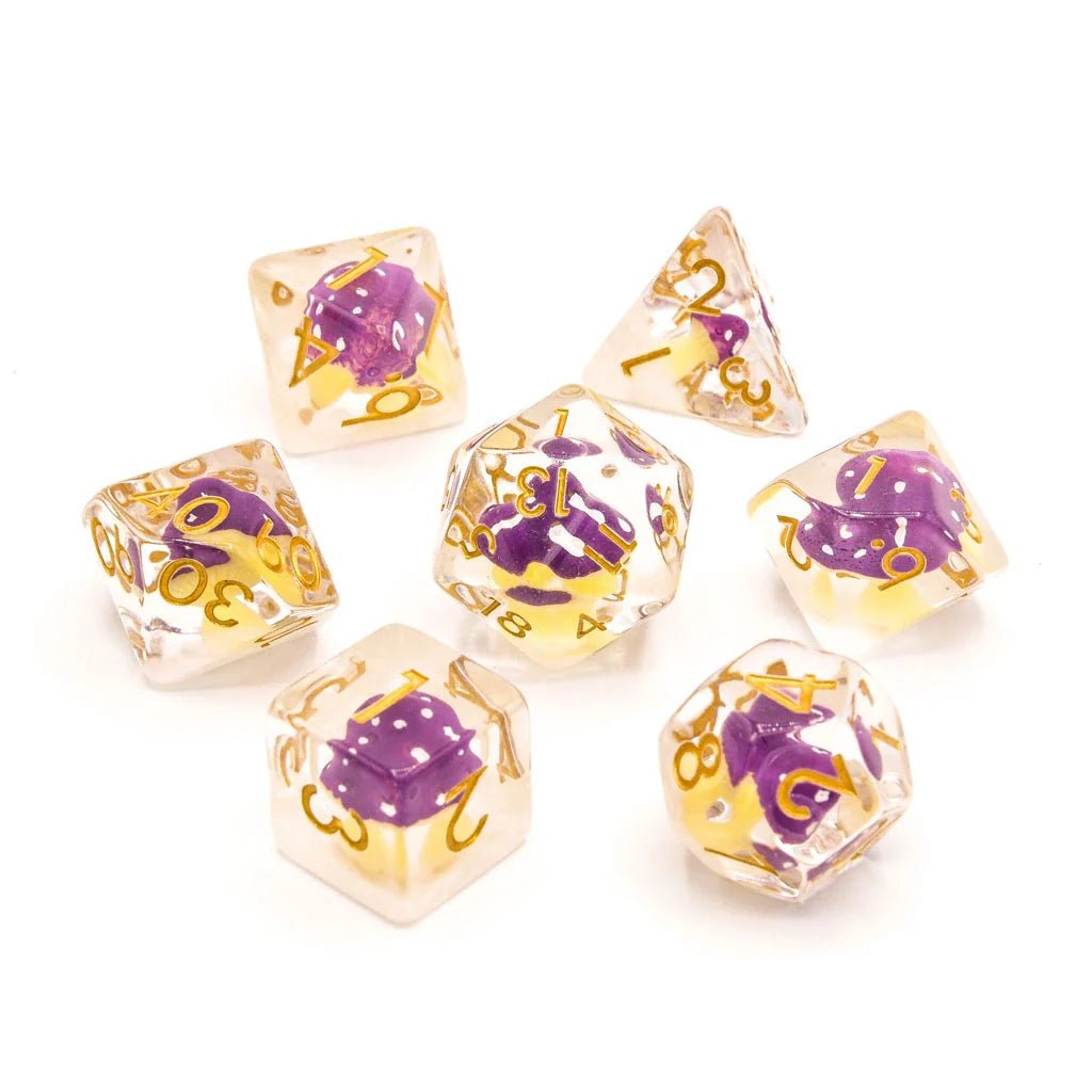 Purple Mushies | Resin Inclusion Dice | 7 Piece Set - Tabletop Dominion - We Print Miniatures
