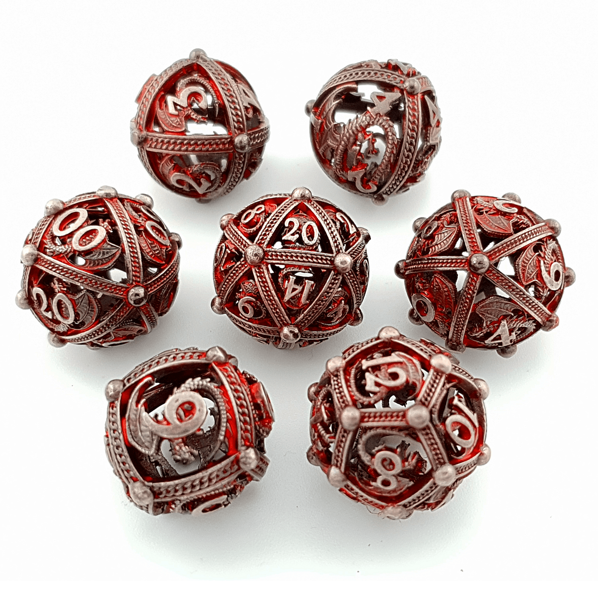 Scarlet Wyrm | Hollow Metal Dice | 7 Piece Set - Tabletop Dominion - We Print Miniatures
