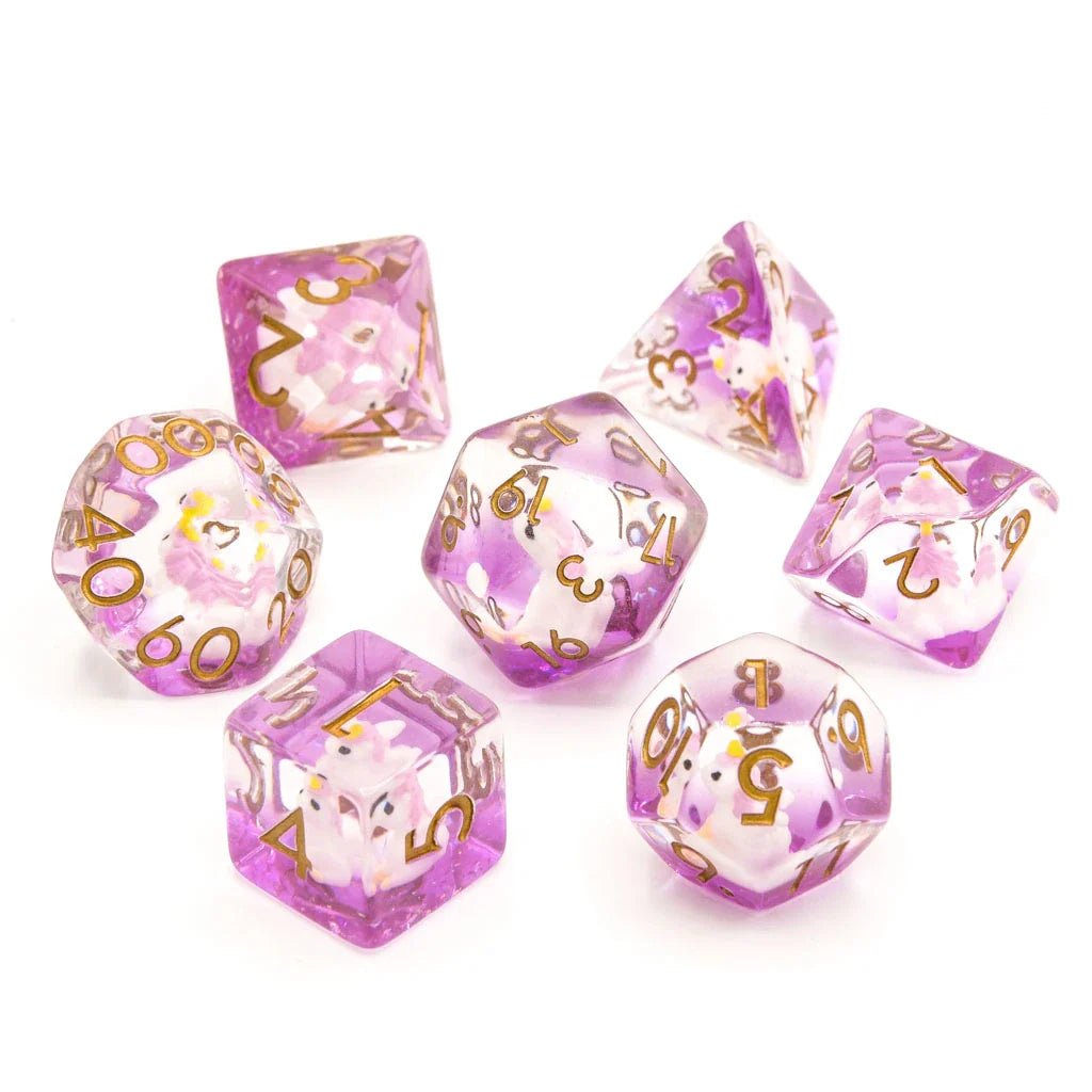 Unicorns | Resin Inclusion Dice | 7 Piece Set - Tabletop Dominion - We Print Miniatures
