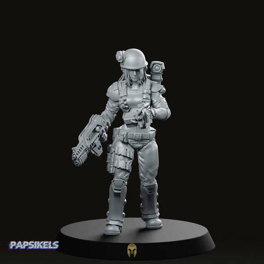 Combat & Content – Human Colonial Marine Rika Miniature for Sci-Fi RPGs - We Print Miniatures