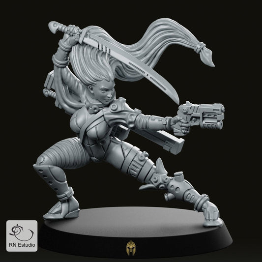 Deadly Pursuer – Assassin Veira, the Wasteland Bounty Hunter Miniature - We Print Miniatures