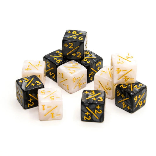 16mm D6 Dice Counters | Black & White | 12 Pack - Tabletop Dominion - We Print Miniatures