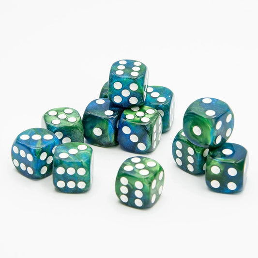 16mm D6 | Iridescent Black Green & Blue | Round Edge | 12 Pack - Tabletop Dominion - We Print Miniatures