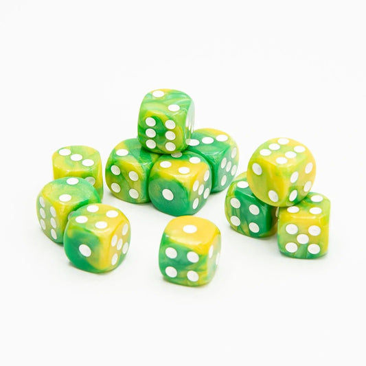 16mm D6 | Iridescent Yellow & Green | Round Edge | 12 Pack - Tabletop Dominion - We Print Miniatures