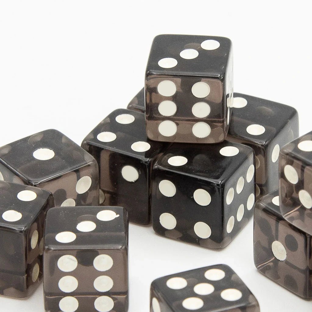 16mm D6 | Transparent Black | Square Edge | 12 Pack - Tabletop Dominion - We Print Miniatures