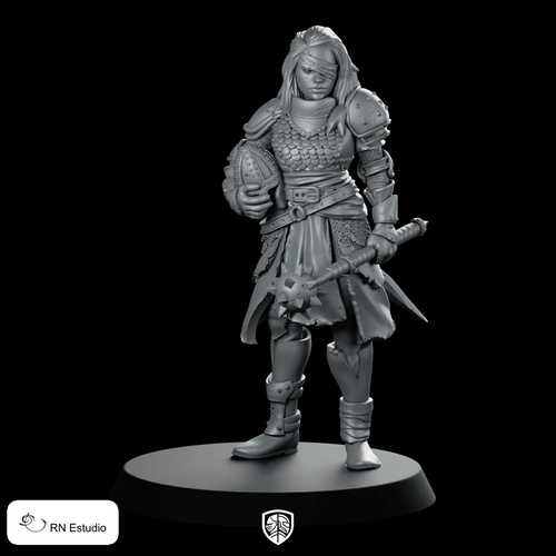 5 Petra Miniature Female Warrior Mace Armored RPG - RN Estudio - We Print Miniatures