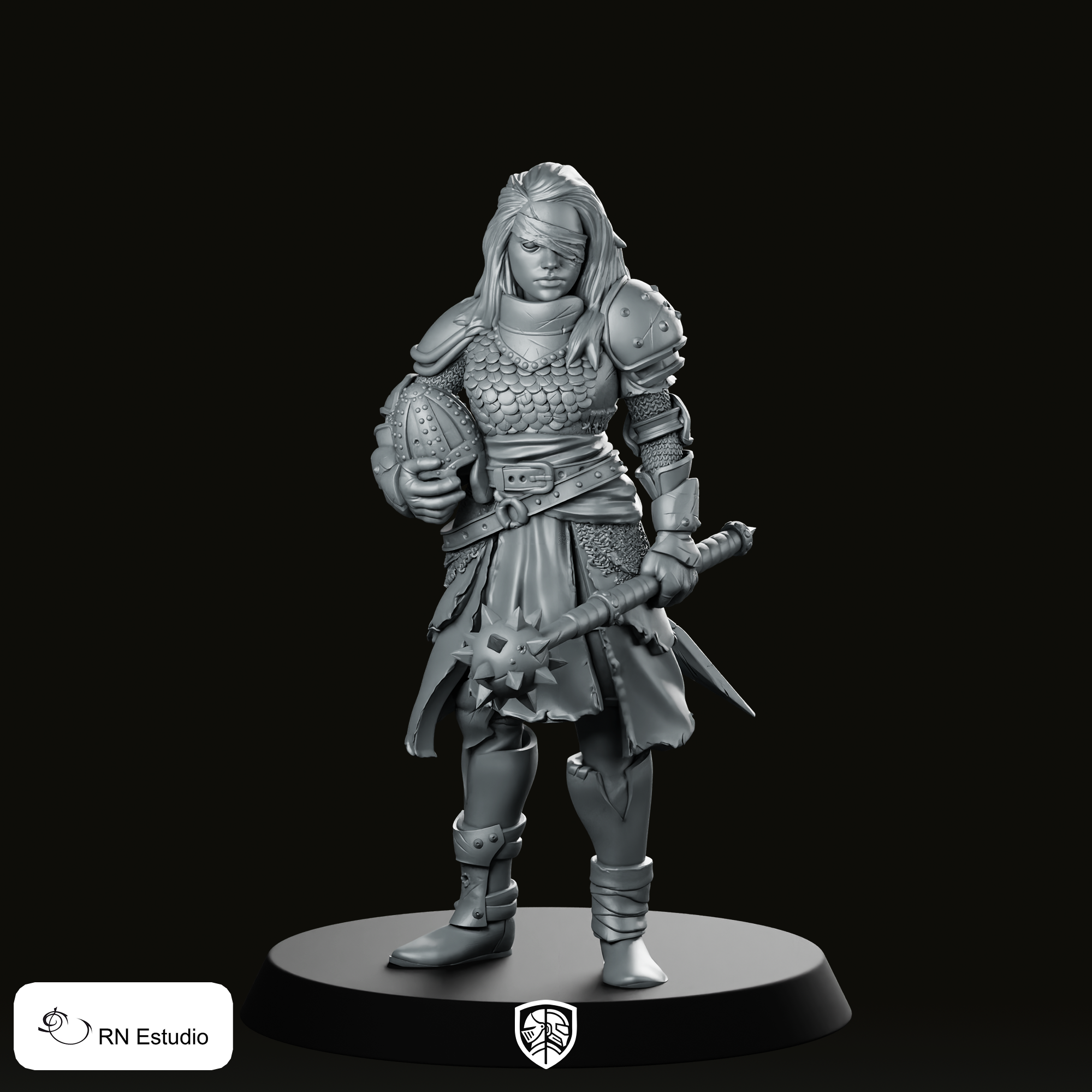 5 Petra Miniature Female Warrior Mace Armored RPG
