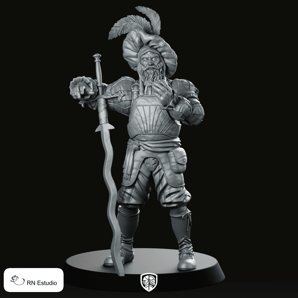 8 Daegal Miniature Chivalric Knight Wavy Sword - RN Estudio - We Print Miniatures