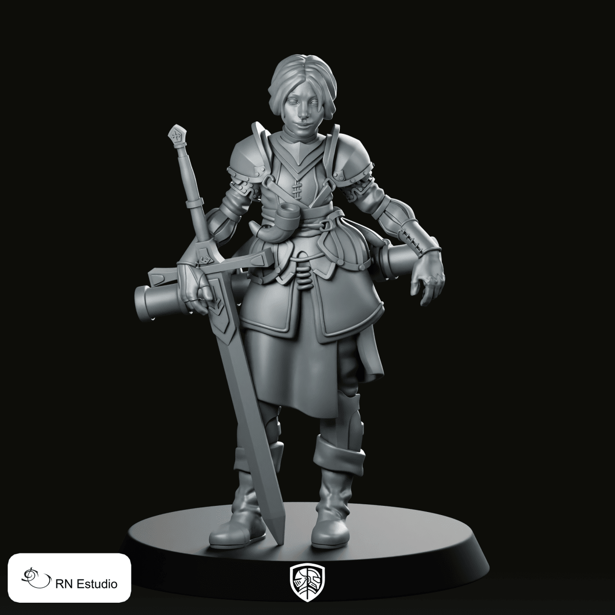 9 Philomena Miniature Armored Female Greatsword Soldier - RN Estudio - We Print Miniatures
