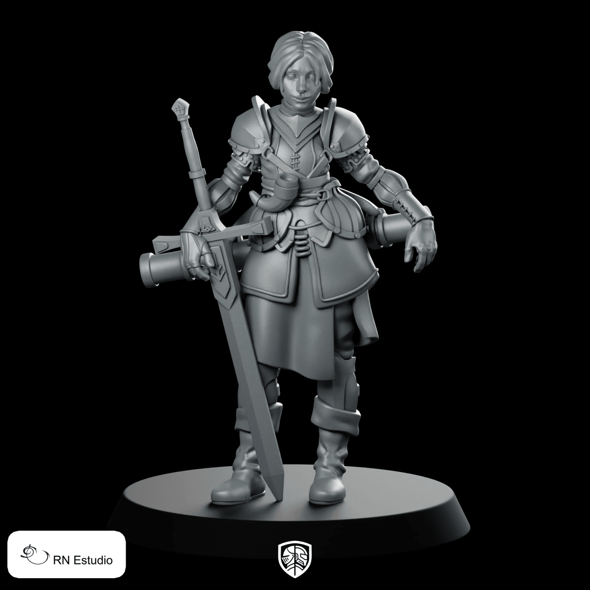 9 Philomena Miniature Armored Female Greatsword Soldier - RN Estudio - We Print Miniatures