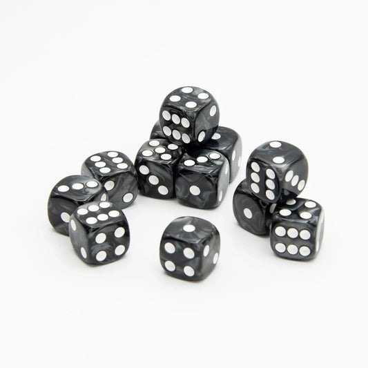 16 mm D6 | Perlschwarz | Runde Kante | 12er-Pack