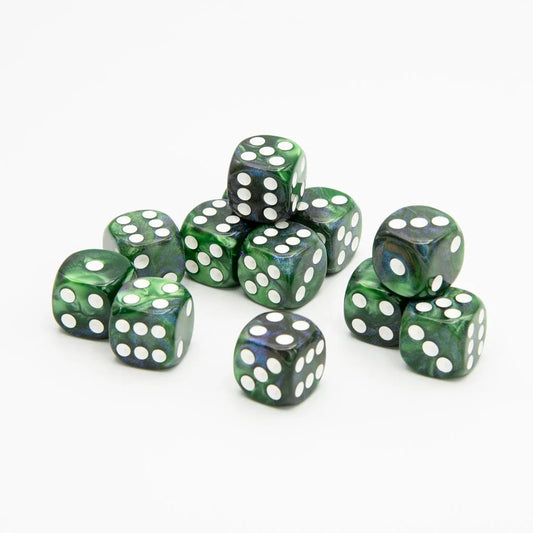 16 mm D6 | Schillerndes Blau &amp; Grün | Runde Kante | 12er-Pack