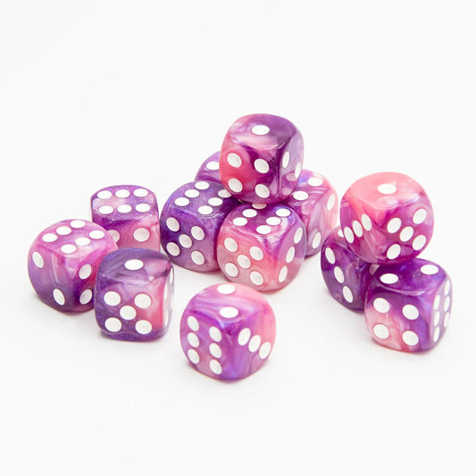 16 mm D6 | Schillerndes Pink | Runde Kante | 12er-Pack
