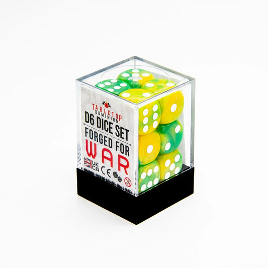 16 mm D6 | Schillerndes Gelb &amp; Grün | Runde Kante | 12er-Pack