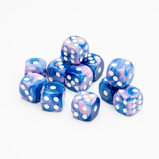 16 mm D6 | Schillerndes Pink und Blau | Runde Kante | 12er-Pack