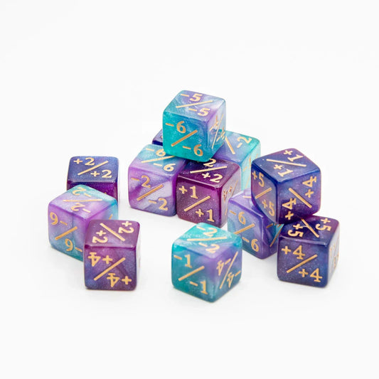 16 mm D6 Würfelzähler | Lila &amp; Blau | 12er-Pack