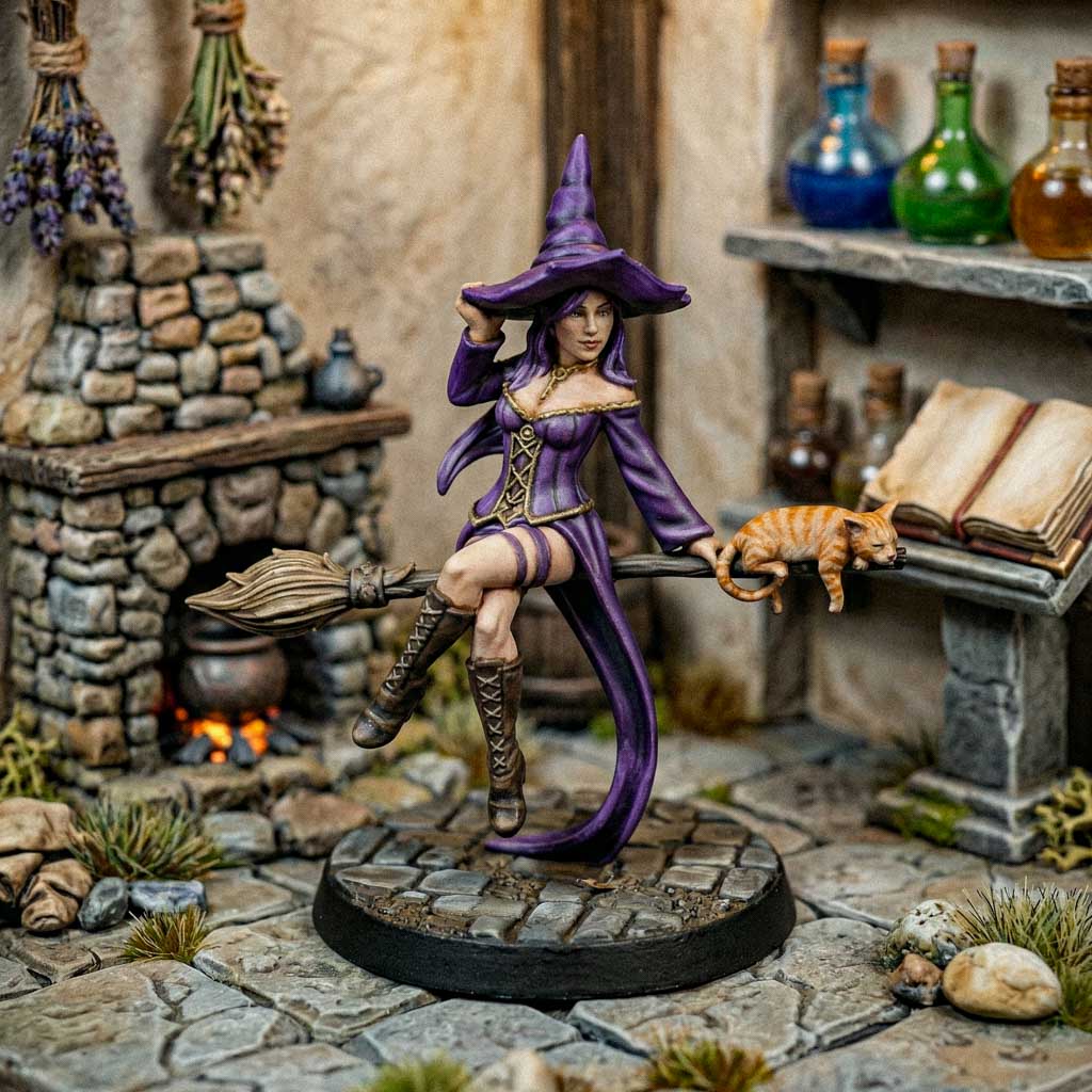 Heks op Bezem Miniatuur Tovernares Bezem Kat