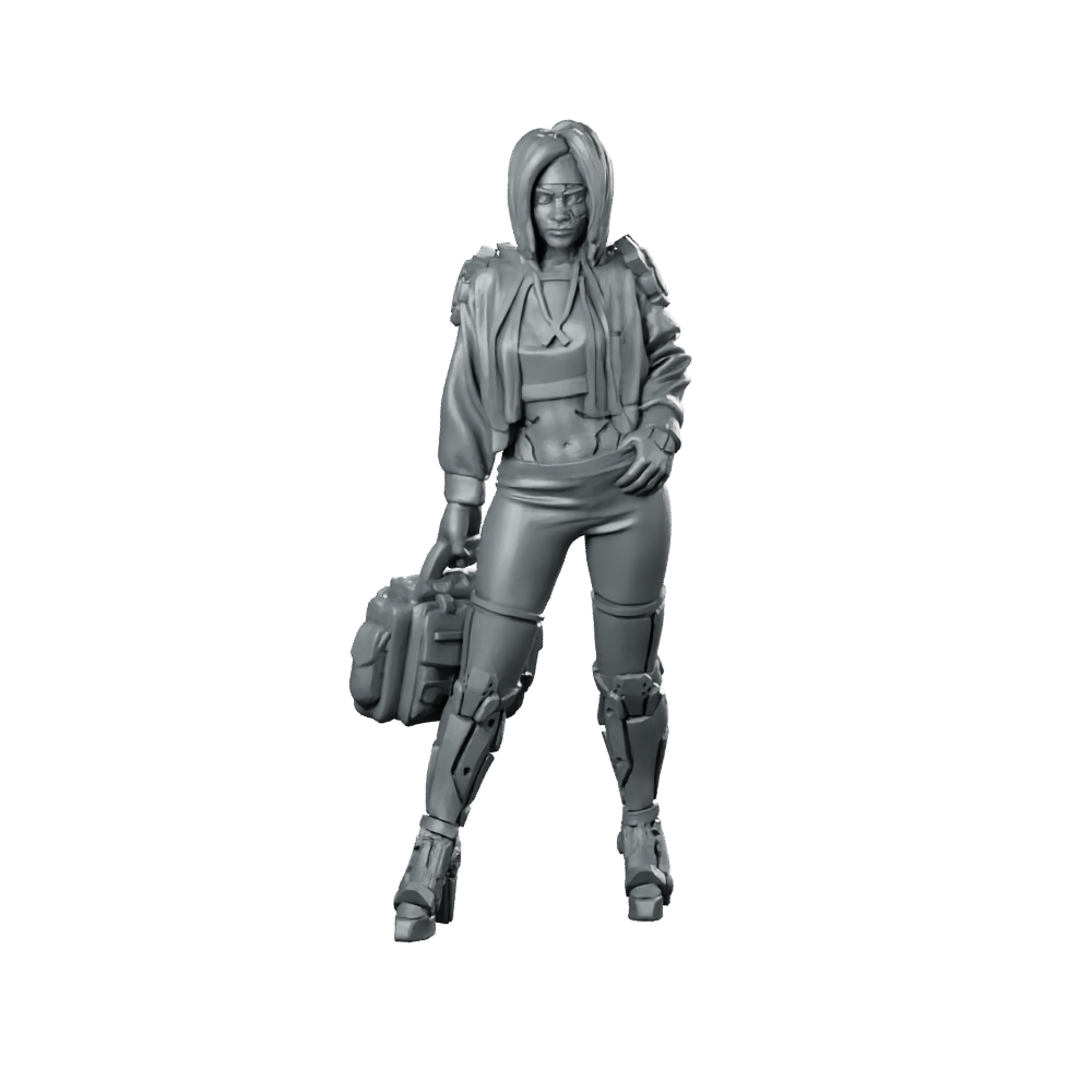 Abby Turner 01 Cyberpunk Miniature Female Cyborg Wanderer Miniature 360 Spin 01