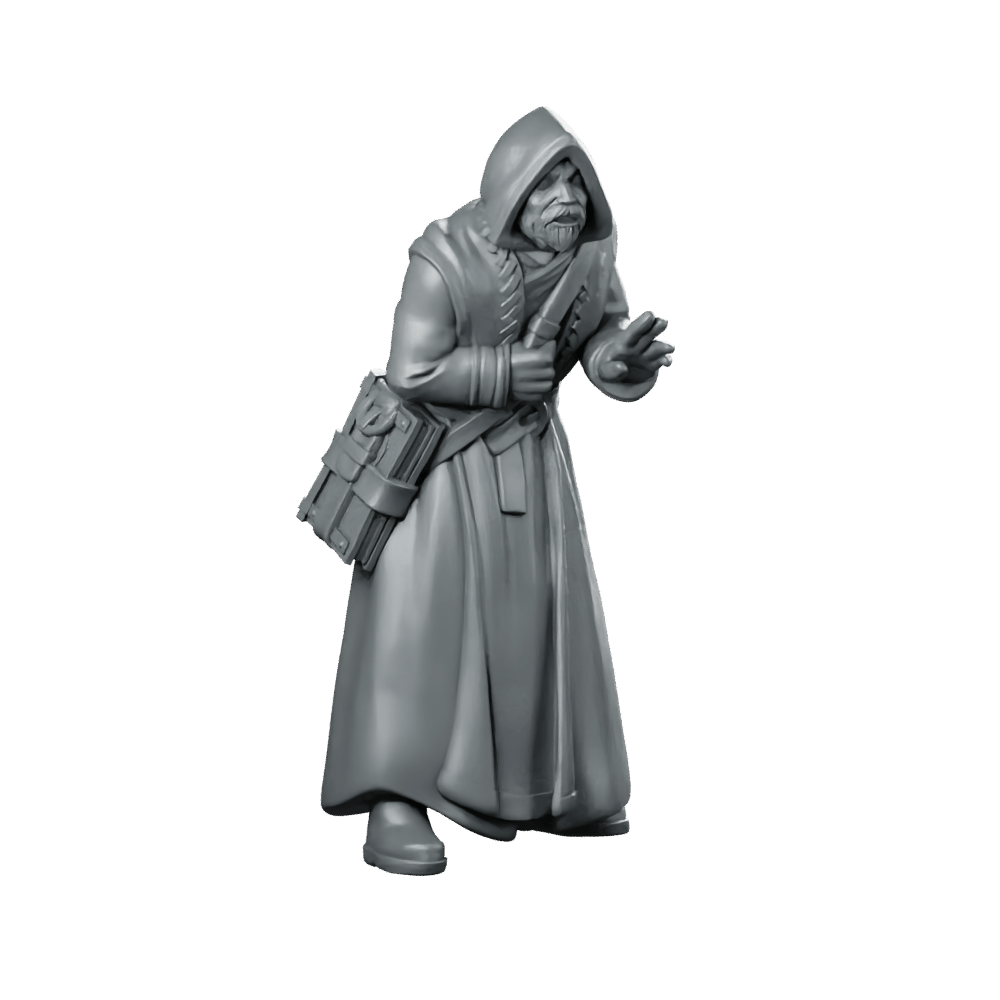 Advisor 02 Miniature Hooded Scholar Scribe Alchemist - Galaad - We Print Miniatures
