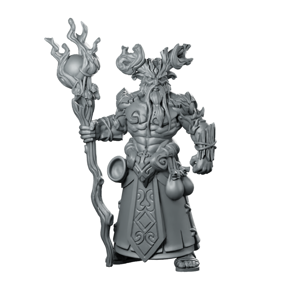 Druid Aerline Fantasy Miniature Horned Staff Mage Miniature 360 Spin 01