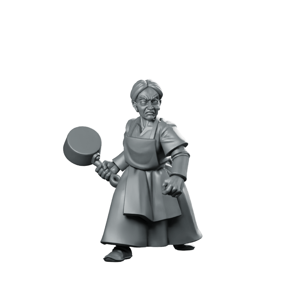 Angry Housewife Miniatures Resin Pan - Wielding NPC Figure - Vae Victis - We Print Miniatures