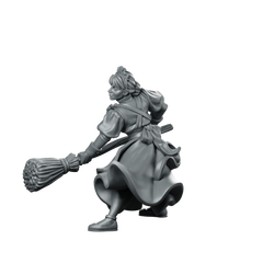 Angry Maid Fantasy Miniature Broomfighter D&D NPC Miniature 360 Spin 01