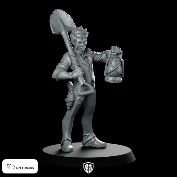 Archaeologist Arthur Adventurer Miniature Lantern Shovel Explorer