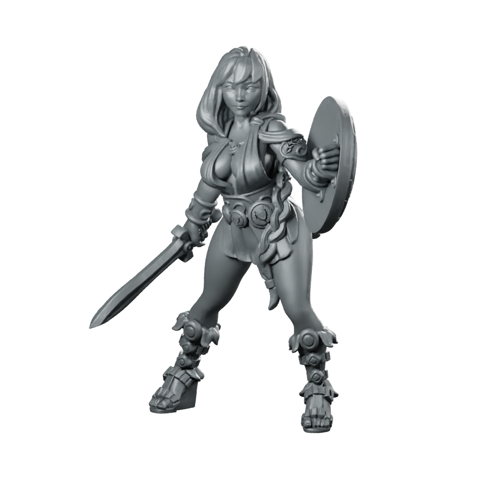 Female Hero Artemisa Warrior Miniature Sword Shield RPG Miniature 360 Spin 01