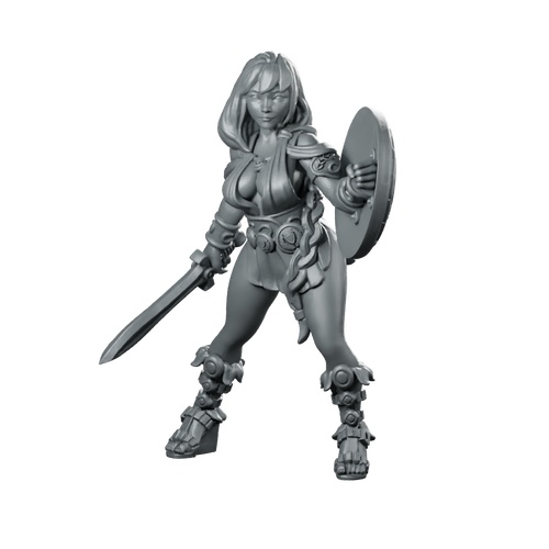 Female Hero Artemisa Warrior Miniature Sword Shield RPG Miniature 360 Spin 01