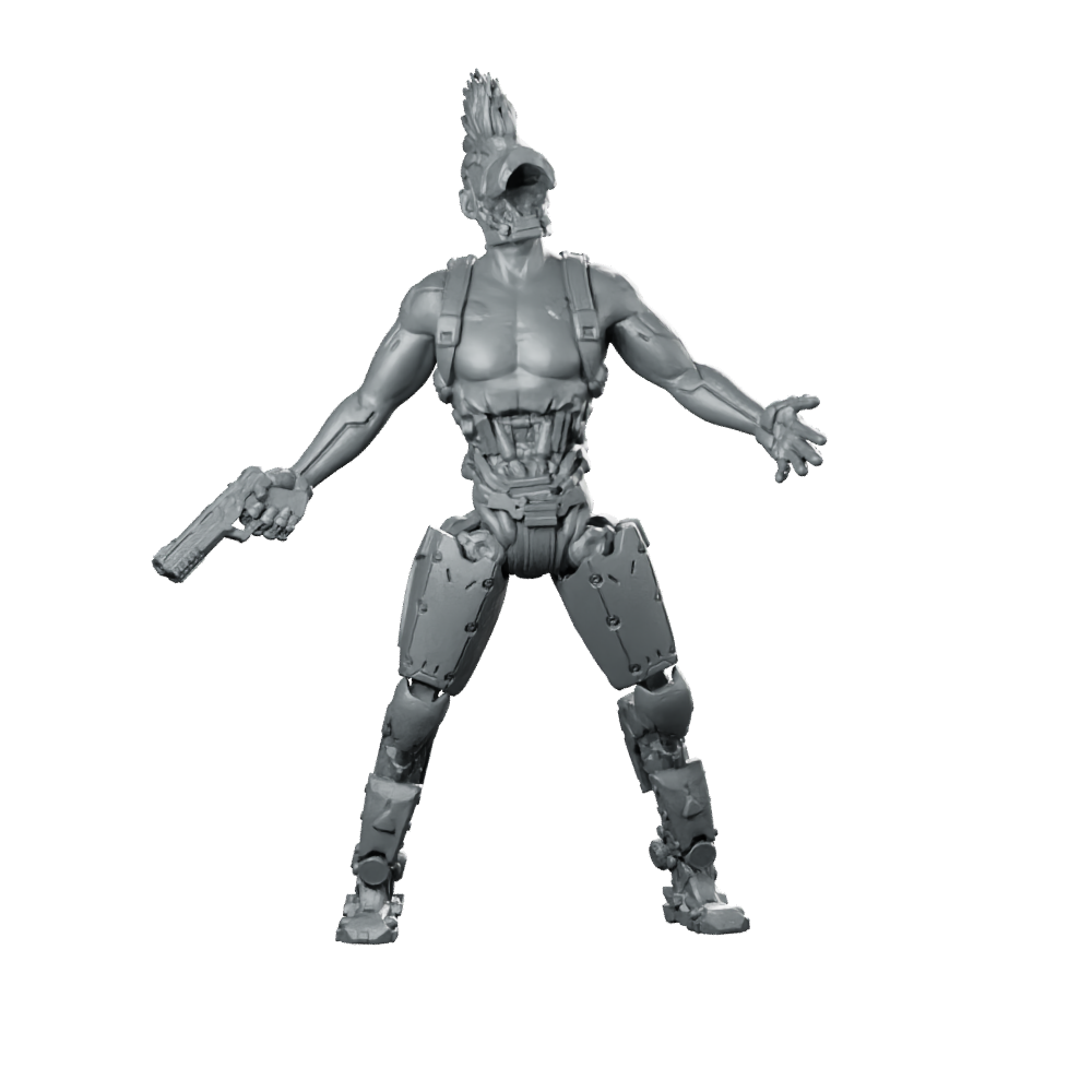 Aspect 1 Cyberpunk Miniature Humorous Cyborg Gunfighter Miniature 360 Spin 01