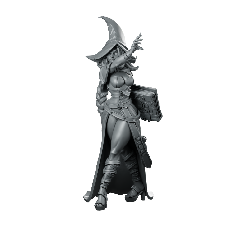 Aurelia Walking Miniature Witch Sorceress Grimmoire Miniature 360 Spin 01