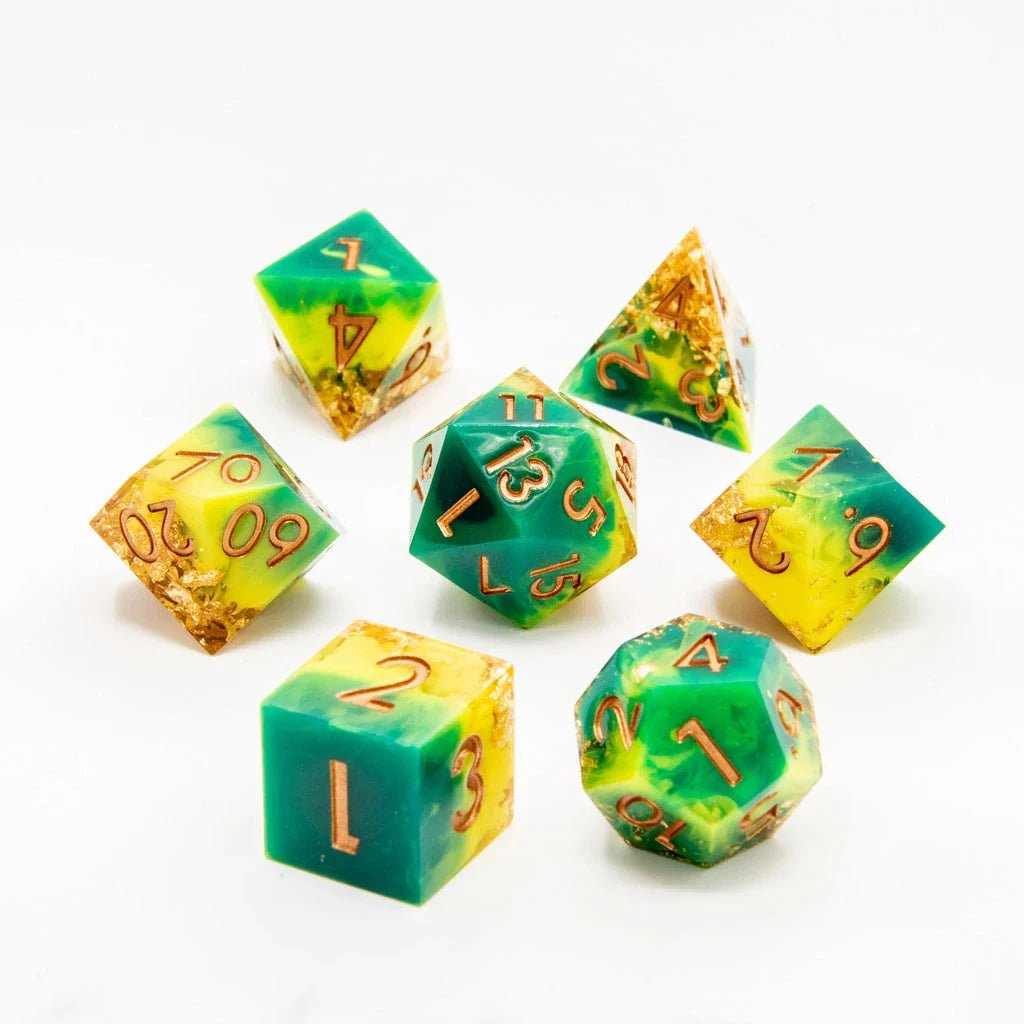 Aurum Twist | Sharp Edge Dice | 7 Piece Set - Tabletop Dominion - We Print Miniatures