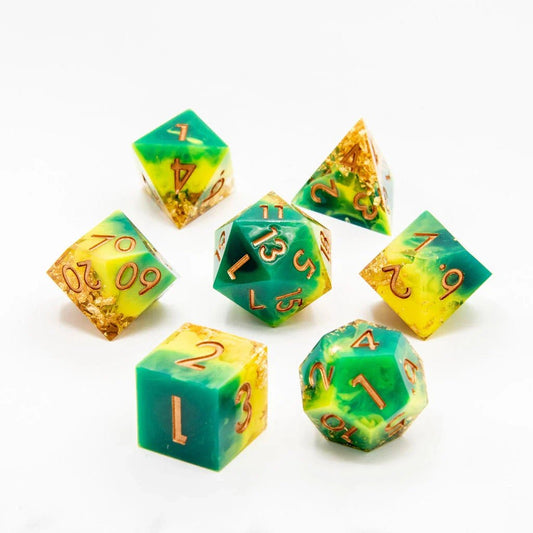 Aurum Twist | Sharp Edge Dice | 7 Piece Set - Tabletop Dominion - We Print Miniatures